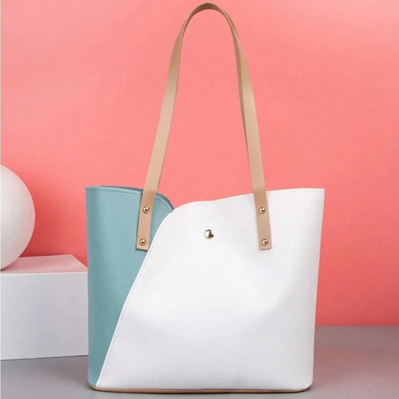 Unavailable ⚠️Clearance White And Blue Colorblock Shoulder Tote Bag - Picture 3 of 6